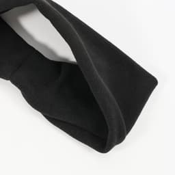 A black brushed polyester thermal headband with a soft texture and a logo.