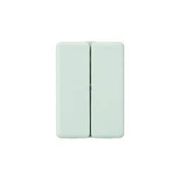 A pale green folding pill box with seven compartments and a small logo on the surface.