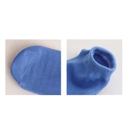 Blue low cut socks with gripper soles, featuring a simple design. The image displays both the toe and ankle sections.