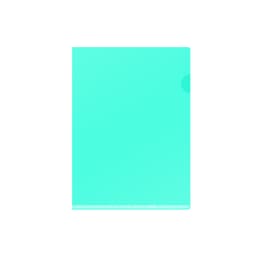 A4 L-shaped open folder in a vibrant teal colour, featuring a rounded corner and a clear design.