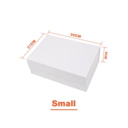 A small white foldable magnetic box with dimensions marked. It features a ribbon and has a logo.