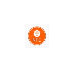 An orange circular sticker featuring an NFC symbol and the letters "NFC" in white.