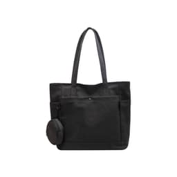 A black casual canvas bag with long handles and a small detachable pouch on the side.
