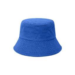 A blue reversible bucket hat made from a soft dual-material fabric, featuring a simple design without visible logos.