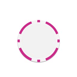 A round poker chip featuring a white centre and pink accents around the edge.