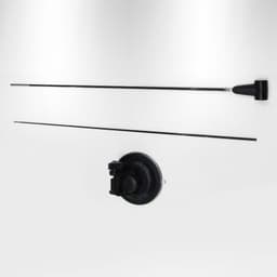 A blade suction cup flag with a black suction base and two black flexible poles.