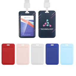 An ABS single side ID card holder in various colours, featuring a logo and a transparent front for the ID.