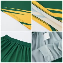 Unisex adult soccer shorts in green and yellow, featuring a logo, with a comfortable elastic waistband and inner lining.