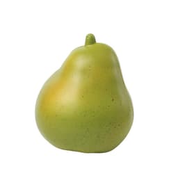 A green pear-shaped stress reliever with a smooth finish, featuring a small stem at the top.