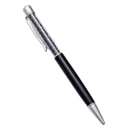 A black ink ballpoint pen with a silver clip and decorative crystal barrels, featuring a branding logo.