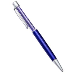A purple ballpoint pen with a textured clear section and silver accents. It features a logo on the barrel.