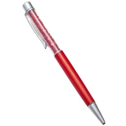 A red ballpoint pen with a chrome clip and a textured transparent barrel. Features a branded logo.