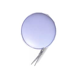 A purple PU mini tape measure with a keyring attachment, round in shape. It features a logo on the surface.