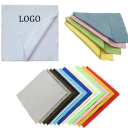 A collection of 4 x 4 inch microfiber cloths in various colours, featuring a logo on one cloth.