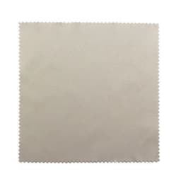 A 4 x 4 inch beige microfiber cloth with a textured edge, featuring a logo in the corner.