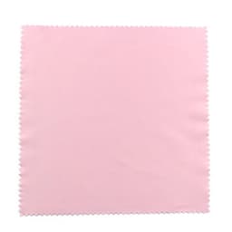 A pink 4 x 4 inch microfiber cloth with a zigzag edge and no branding visible.
