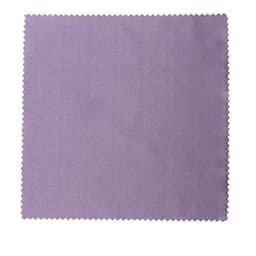 A 4 x 4 inch lavender microfiber cloth with a scalloped edge, featuring a logo in one corner.