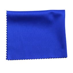 A blue microfiber cloth measuring 4 x 4 inches, featuring a zigzag edge. It has a subtle sheen and branding present.
