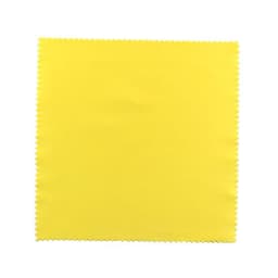 A yellow 4 x 4 inch microfiber cloth with a scalloped edge, featuring a subtle texture.