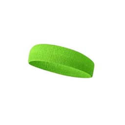 A green sports cotton headband featuring a simple design and a smooth texture, with a branding logo present.