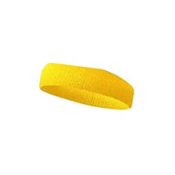 A yellow sports cotton headband with a simple design, featuring a logo.