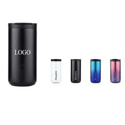 A drink bottle set featuring a black tumbler and gradient insulated tumblers in white, blue, and purple. Logo present.