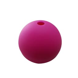 A pink silicone ice ball mold with a small hole at the top, featuring a smooth surface and a rounded shape.