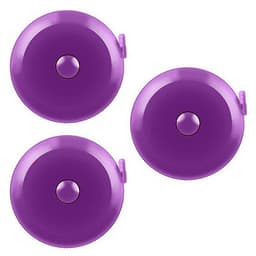 Three retractable measuring tapes in a vibrant purple shade, featuring a simple circular design.