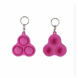 Two pink decompression toys with key rings, featuring three raised bubbles each.