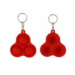 Red silicone decompression toys with three popping sections, attached to a metal key ring.