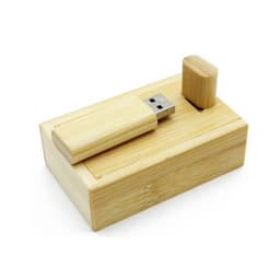 A bamboo USB stick with a removable cap, featuring a simple, natural design in light brown tones.