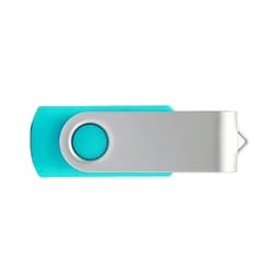 A turquoise and silver 2G Swivel USB flash drive with a swivel mechanism and a ring for attachment.