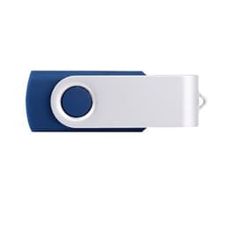 A blue and silver 2G swivel USB flash drive with a sliding cover and a keyring attachment.