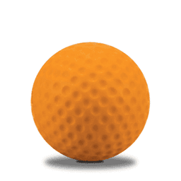 An orange, textured 63mm golf ball reliever with a smooth base and rounded shape, featuring a logo.