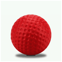A red 63mm golf ball reliever with a dimpled surface, featuring a logo.