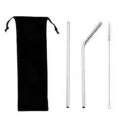 A black pouch containing two stainless steel drinking straws and a cleaning brush.