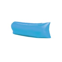 A blue inflatable air lounger sofa with a sleek design and a smooth finish. It features a logo.