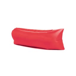 A red inflatable air lounger sofa with a smooth surface and a modern design, featuring a logo.