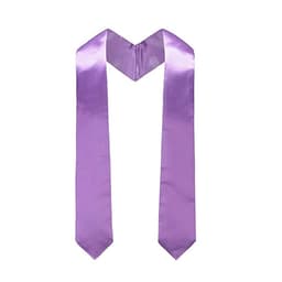 A purple satin sash with a v-shaped collar and two long ends. It has a smooth and shiny finish.