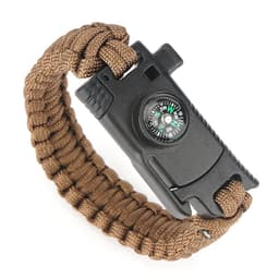 A survival paracord bracelet in brown featuring a built-in compass and a sleek, durable design.