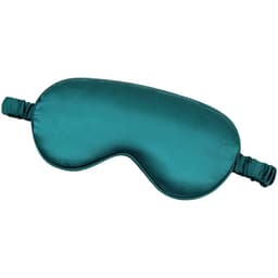 A teal imitated silk sleeping eye mask with an elastic strap. Features a smooth surface and contoured shape.