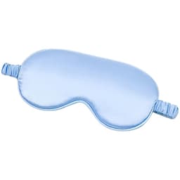 A blue imitated silk sleeping eye mask with an elastic strap. It features a smooth, reflective surface.