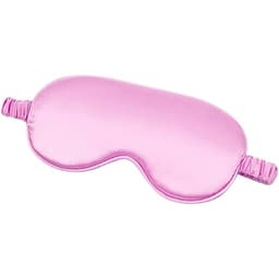 A pink imitated silk sleeping eye mask with an elastic strap, featuring a smooth, shiny surface.