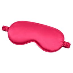 A pink imitated silk sleeping eye mask with an elastic strap. The mask features a smooth surface and curved design.