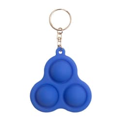 A blue fidget toy keychain featuring three textured buttons and a metal keyring attachment.