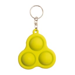 A bright yellow fidget toy keychain featuring three silicone bubbles with a metal keyring attachment.