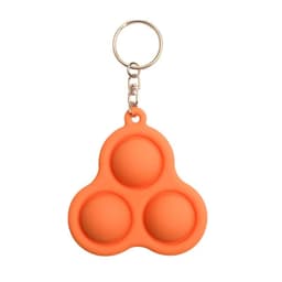 An orange fidget toy keychain featuring three raised bubbles, attached to a metal keyring.