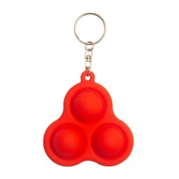 A bright red fidget toy keychain featuring three raised bubbles on a flexible silicone design, attached to a metal keyring.