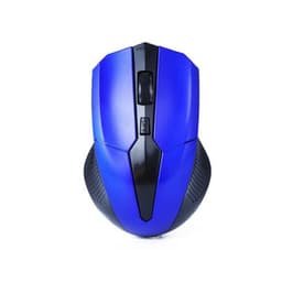 A blue and black 2.4GHz wireless mouse with a scroll wheel and side grips, featuring a logo.