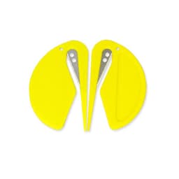 A mini letter opener in bright yellow with a silver blade, featuring a sleek, rounded design.